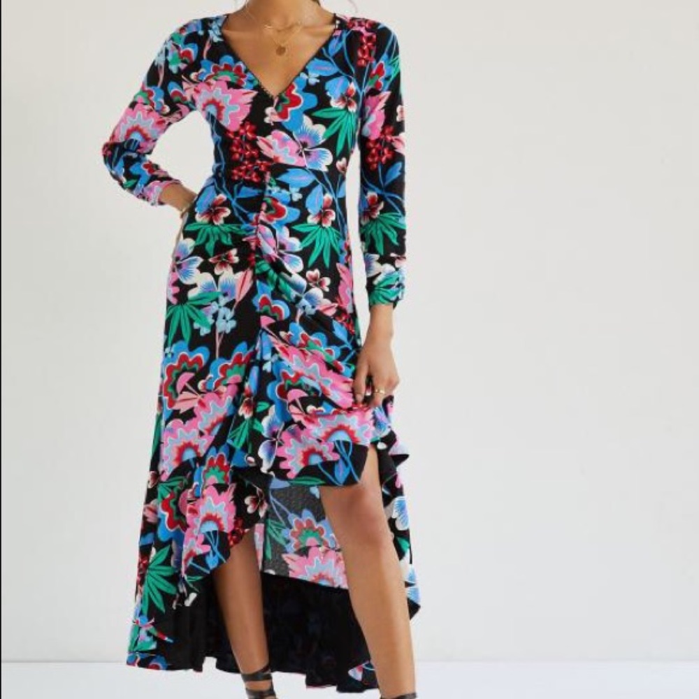 Anthropologie Maeve Ruched Floral Midi Dress